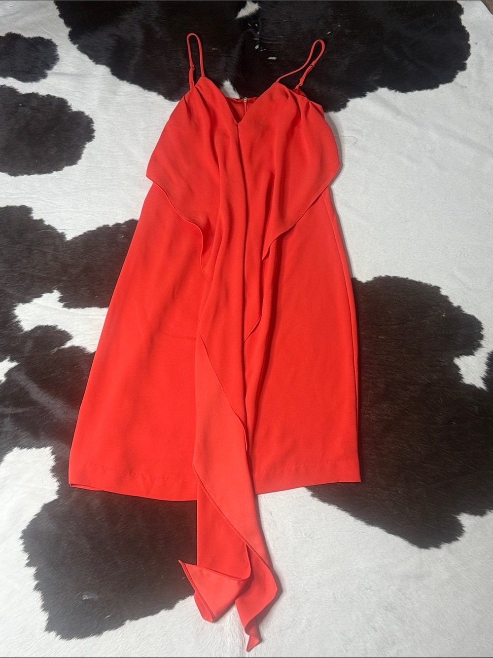 Trina Turk Bright Red Ruffle-Front Mini Dress